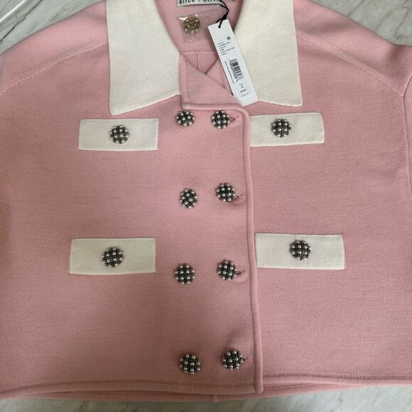 Alice + Olivia Verdell Wool-Blend Sweater Jacket Women's Pink size M NWT - Picture 7 of 8